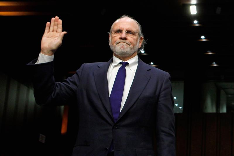 Jon Corzine, former CEO of MF Global, testifies before a Senate Committee.